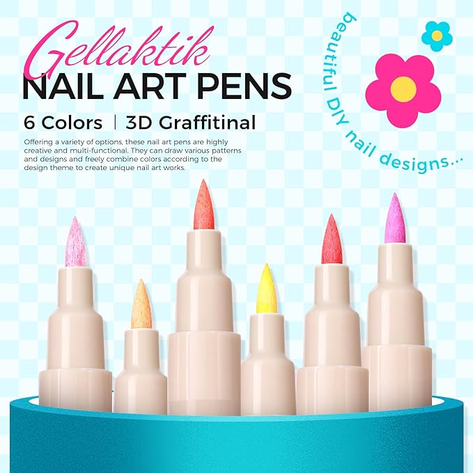 6 Colors Nail Art Pens, 3D Nail Polish Pens Set 0.7mm Quick-Drying Acrylic Paint Markers Dotting Liner Drawing Pens for Nail Design, DIY Home Salon Manicure Tools Halloween Beginners Gifts