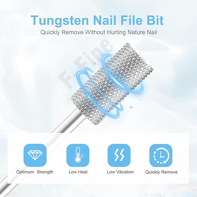 3/32" Large Barrel Bit Tungsten Carbide Nail Drill Bit Safety Bit for Gel & Acrylic Removal, 2- Way Rotating Efile Tip, Salon Electric File Accessory (F Girt, Silver)