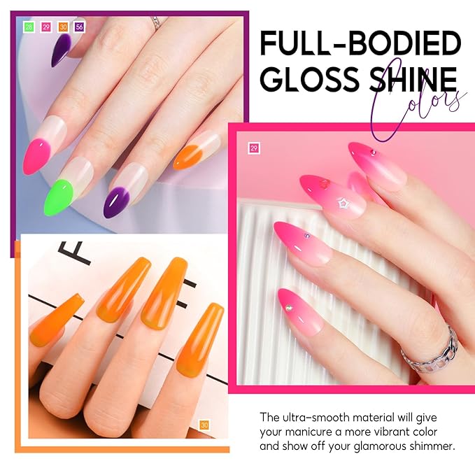 Peacecolor Neon Gel Nail Polish Set, 10ml Fall Gel Polish Bright Hot Pink Orange Yellow Purple Green Blue Vibrant Soak Off U v LED Gel Nail Art Manicure Gifts for Women DIY Salon