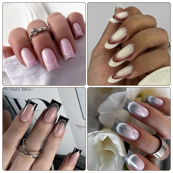6 Sheets Gradient French Line Nail Art Stickers - Self-Adhesive Curved Stripes Nail Decals, French Tips Guides Designs for DIY Manicure (3 Colors)