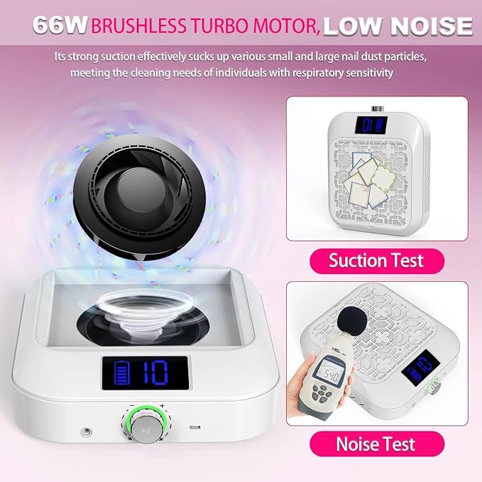 Cordless Nail Dust Collector for Nail Tech,Rechargeable Vacuum Cleaner Turbo Fan Quiet & Powerful Suction,Filing Debris Extractor for Acrylic Gel Polishing,Reusable Filter,Must Have Nails Art Tools