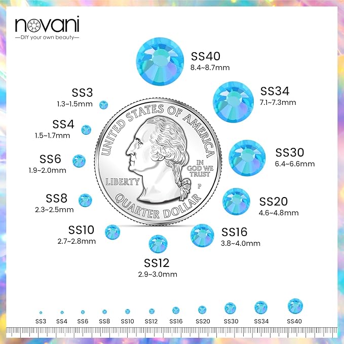 Novani Rhinestones 3000Pcs Flatback Crystal Round Loose Gemstones Glass Rhinestones for Crafts Makeup Nail Art Clothes Shoes DIY Decorations(SS10, 2.7-2.9mm,Aquamarine AB)