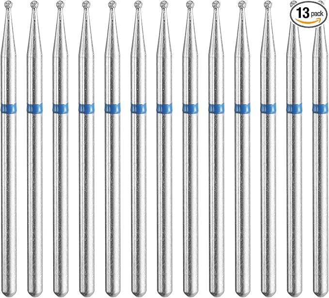 HARFINGTON 13pcs 120-140 Grits Diamond Grinding Bit 1mm Ball Head 2.35mm Shank 1mm Length Stone Sanding Drill Bits Rotary Tool for Ceramic Glass Nails Grinding Polishing