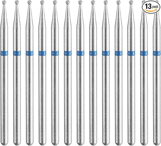 HARFINGTON 13pcs 120-140 Grits Diamond Grinding Bit 1mm Ball Head 2.35mm Shank 1mm Length Stone Sanding Drill Bits Rotary Tool for Ceramic Glass Nails Grinding Polishing