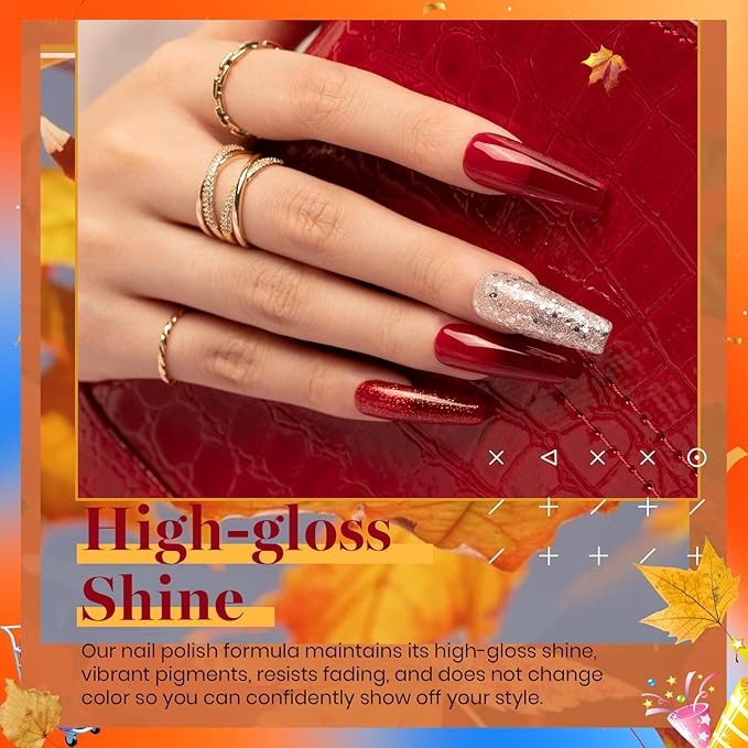 Beetles Fall Gel Nail Polish Set - 20 Colors Yellow Orange Burgundy Red Brown Black Green Gel Nail Polish Kit with Glossy Matte Gel Top Base Coat Soak Off Uv Manicure Gift for Women