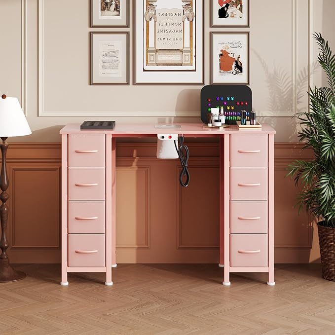 Nail Desk, Manicure Table, Nail Beauty Salon Workstation w/Electric Dust Collector, 8 Fabric Drawers