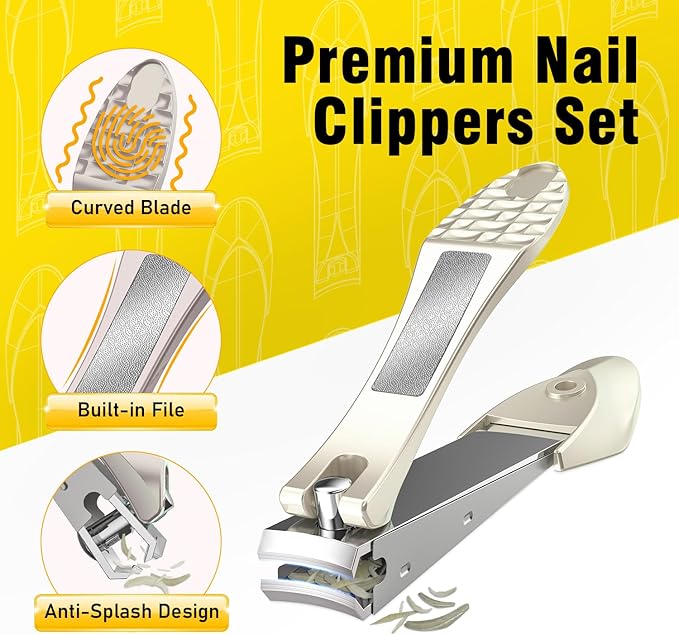Nail Clipper Set,Premium Stainless Steel Fingernail and Toenail Clipper Cutters with Nail File and Catcher, Sharp Effortless Nail Clippers Tools for Men & Women