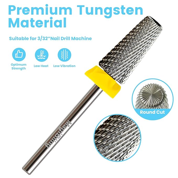 Cross Cut 5 in 1 Tapered Barrel Nail Drill Bits, Professional 3/32'' Safety Tungsten Carbide Bits, Two-way Rotation, Manicure Pedicure Cuticle Gel Removal Polishing, Extra Fine.