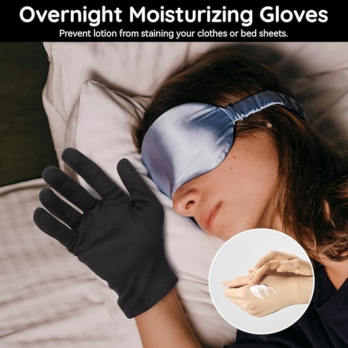 Segbeauty 24 Counts Black Cracked Hand Moisturizing Cotton Gloves for Dry Hands Overnight, 12 Pair Lotion Sleep Cotton Gloves, At Home Spa Sleeping Glove Liners Driving Inspection Work Glove Men Large