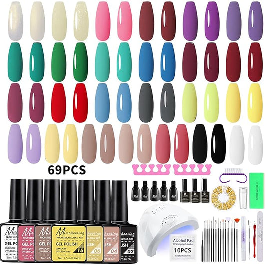 69PCS Nail Polish Kit with UV Light, 28 Colors Soak Off Gel, Manicure Dryer Lamp & Shaping Tools for Salon and Home Use