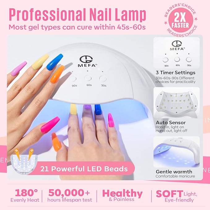 MEFA 32 Colors Gel Nail Polish Kit with U V Light, 54 Pcs Nude Pink Popular Gel Nail Polish Starters Set Essential Manicure Tools Nails Art Decorations DIY Gifts