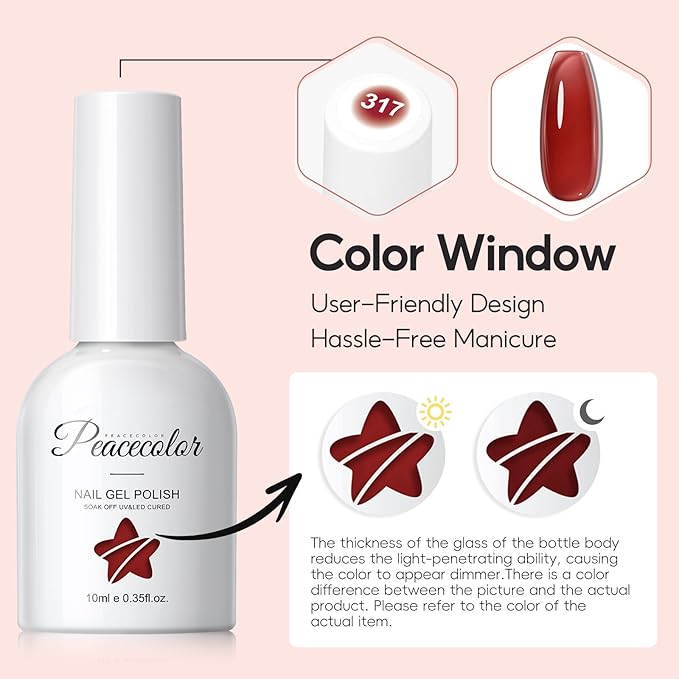 PEACECOLOR Fall Jelly Gel Polish Set 6 Colors Red Brown Gel Nail Polish Autumn Colors Nail Starter Kit Soak Off for Women Home Salon Design