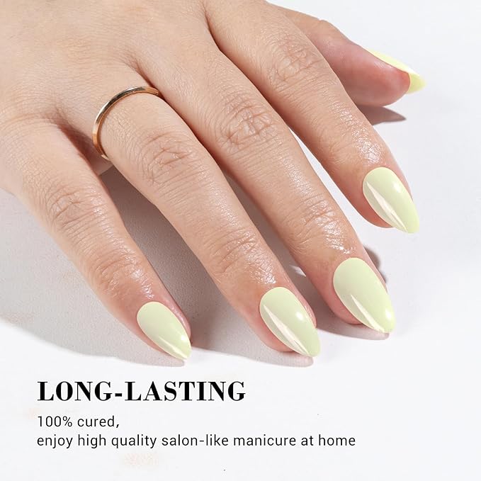 MelodySusie 30PCS Semi Cured Gel Nail Strips (Creamy Green), Works with Nail lamp, Salon Quality, Long Lasting, Easy to Apply and Remove, Includes 2 Prep Pads, Nail File and Wooden Stick