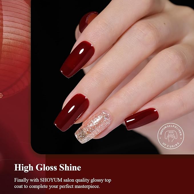 15ml Dark Red Gel Nail Polish, Claret-Red Color Soak Off UV LED Nail Gel Polish Nail Art Starter Manicure Salon DIY at Home, 0.51 OZ