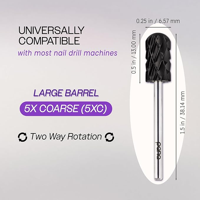 PANA 3/32" Large Smooth Round Top Safety Carbide Nail Drill Bit for Gel Polish & Acrylic Removal Nail Salon Manicure Pedicure Electric File Tools (Large Barrel - DLC Black, 5X Coarse)