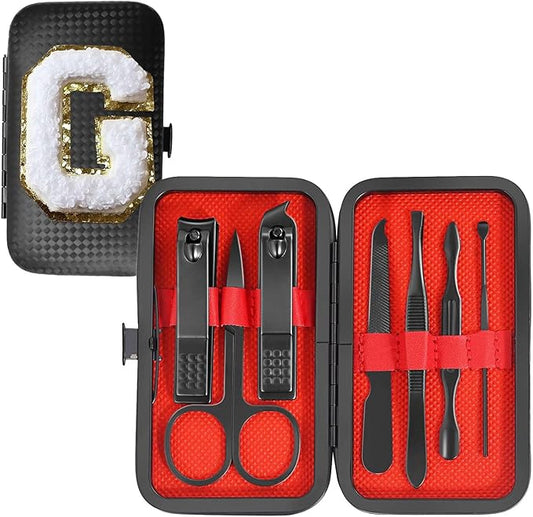 Manicure Set 7 PCS Nail Clippers Kit, Bafezoze Mens Grooming Kit, Initial Christmas Stocking Stuffers for Men Boys Letter G