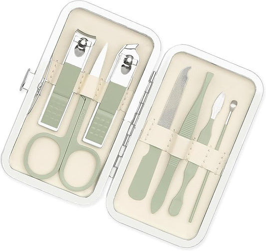 Nail Clippers Manicure Set Nail Tools Pedicure Supplies Fingernail Clippers for Women Christmas Stocking Stuffers Toenail Set Manicure Kit Fingernail Clipper 8 in 1 Pedicure Tools Green Leather Case
