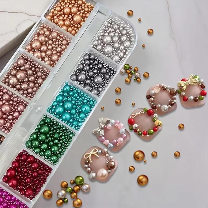 0.8mm Caviar Beads for Nails 6 Sizes Mini Small Stainless Steel Beads Nails Art Decorations Gun Grey DIY Tool Studs Accessories Gold Charms for Nails (Green)