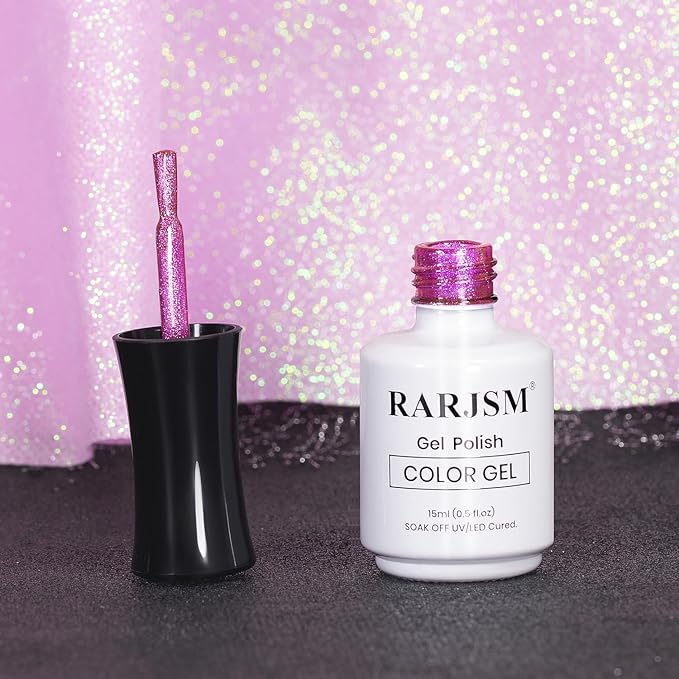 RARJSM Cat Eye Gel Polish Fuchsia Purple Pink 15ml 9D Cateye Silver Glitter Galaxy Universal Velvet Effect Ice Gel Nail Polish with Magnetic Stick UV LED Curing Require Soak Off DIY Home Salon