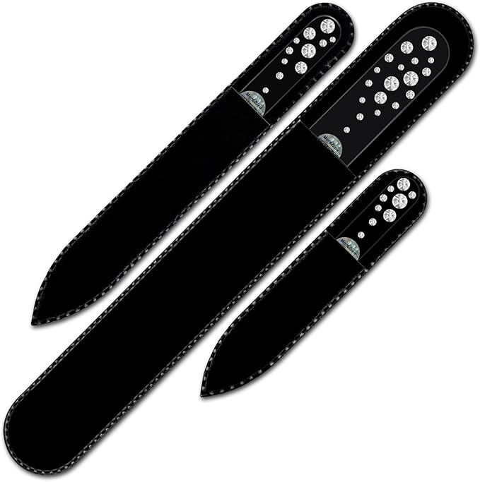 Mont Bleu Set of 3 Glass Nail Files Hand Decorated with Crystals from Swarovski® | Hand Made, Czech Tempered Glass, Lifetime Guaranty