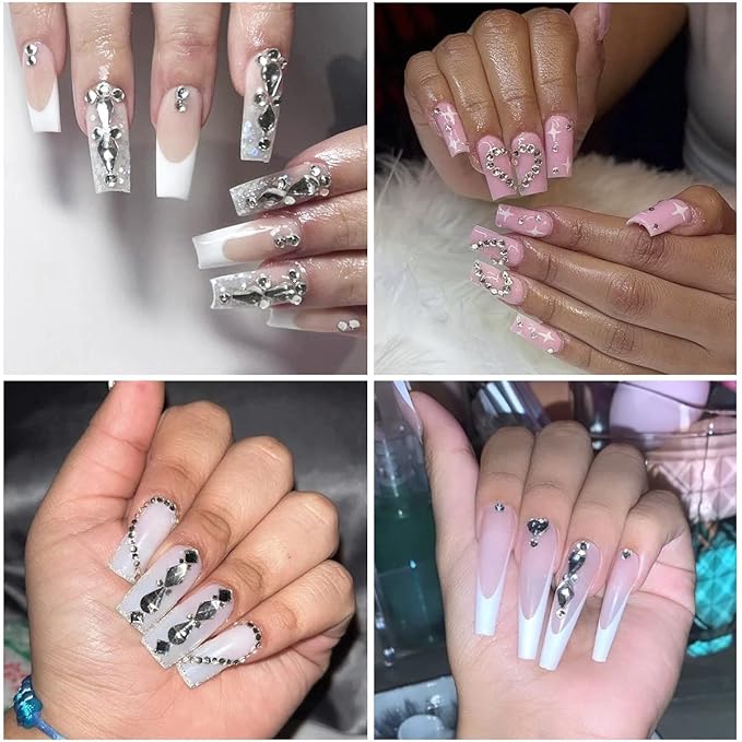 2052Pcs Crystal Clear Nail Rhinestones 72 Multi Shapes Crystal White Rhinestones for nails Flatback Big Nail Gems +1980 K9 Glass Round Beads Stones Diamonds Nail Charms Art for Nails Faces Eyes
