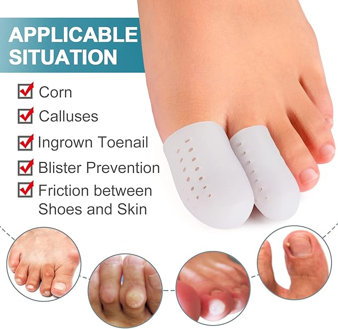 Welnove Pack of 16 Toe Protectors, Gel Toe Caps, Breathable Toe Sleeves, Pain Relief and Prevention for Corns, Blisters and Ingrown Toenails (10 Large for Big Toes + 6 Medium for Small Toes) - White