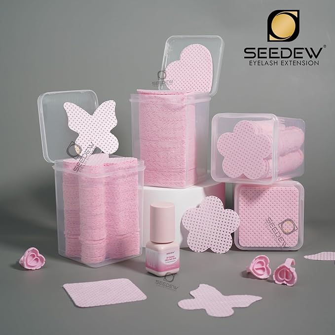 200 Pieces Pink Lash Glue Wipes, Nail Wipes, Square Shape Lint Free Magic Wiper Cloth, Lash Extension Supplies (1 Box) (Simple Packaging)-(Pink Square Shape)