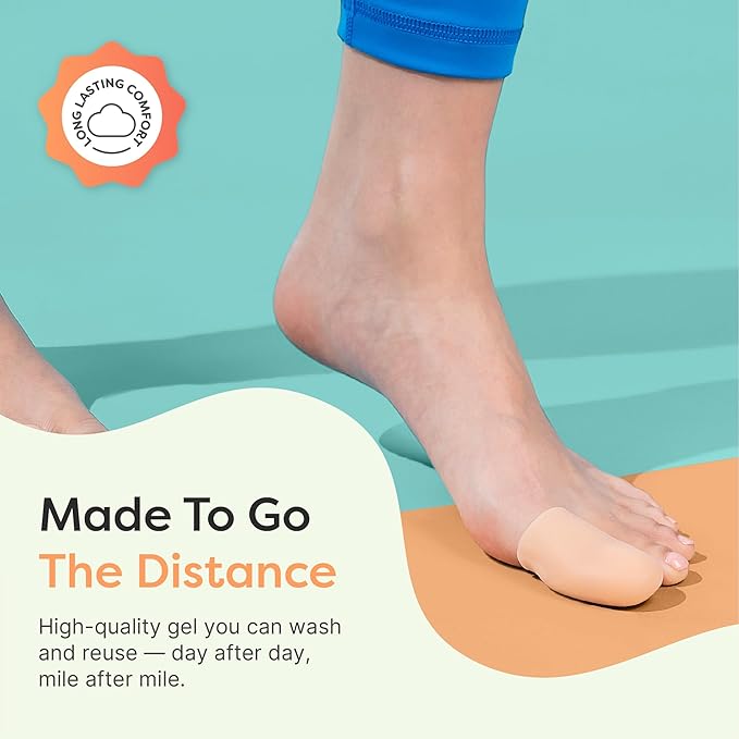 ZenToes 6 Pack Gel Toe Cap and Protector - Cushions and Protects to Provide Relief from Missing or Ingrown Toenails, Corns, Blisters, Hammer Toes (Large, Beige)