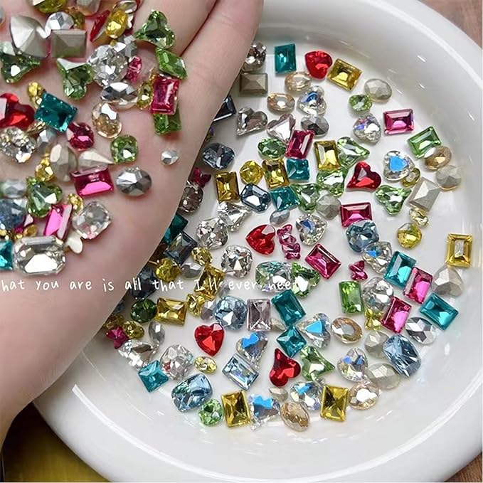 50Pcs Summer Color Pointed Bottom Special-Shaped Nail Art Charms Mixed Colored Diamond Candy Nail Art Diamond Nail Charms 3D Luxury Star Heart Jewelry Nail Art Supplies DIY Nails Crafts