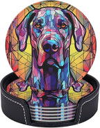 Great Dane Stained Dog Breed Glass Art Leather Drinks Coasters by Novgift