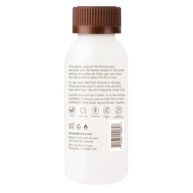 Mineral Fusion Nail Polish Remover - Acetone-Free Nail Care with Natural Solvents - Non Drying Liquid Formula - TSA-friendly Travel Size - 3 fl oz