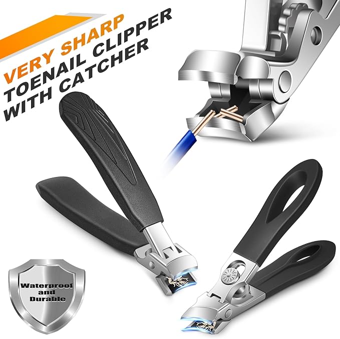 Nail Clippers for Thick Nails, Ultra Sharp Angled Head Toenail Clippers for Thick Toenails, 45° Slanted & Wide Jaw Opening Nail Clippers for Men, 5PCS