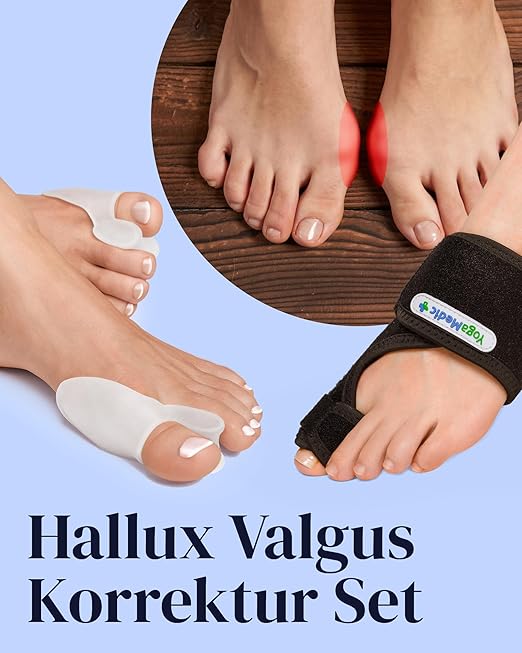 YOGAMEDIC Bunion Corrector for Women - 2 Splints & 2 Silicone Spacers - Adjustable Day & Night Wear - Toe Separators for Men for Bunion Relief