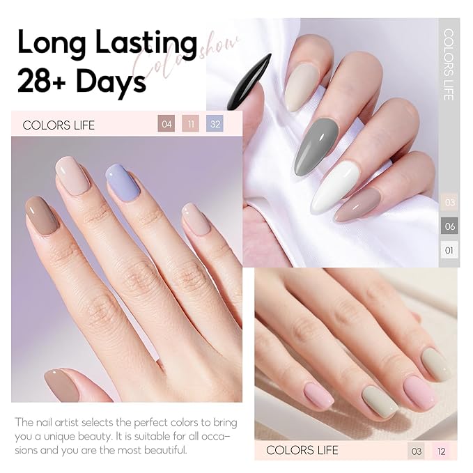 Peacecolor Gel Nail Polish Set 40PCs,Fall Gel Polish Kit 35 Colors White Nude Neutral Brown Pink Red with 5Pcs Glossy/Matte/Glitter Top Base Coat Soak Off Nail Art Gifts for Women