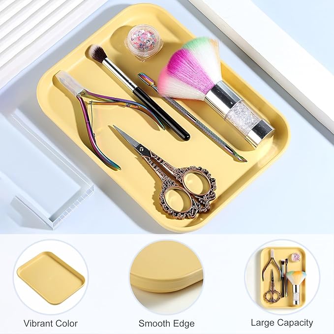 1 Pack Yellow Decorative Serving Tray, Large Manicure Tools Storage Dish, Perfume Jewelry Dinner Placing Plate for Bedroom Kitchen Salon Supplies