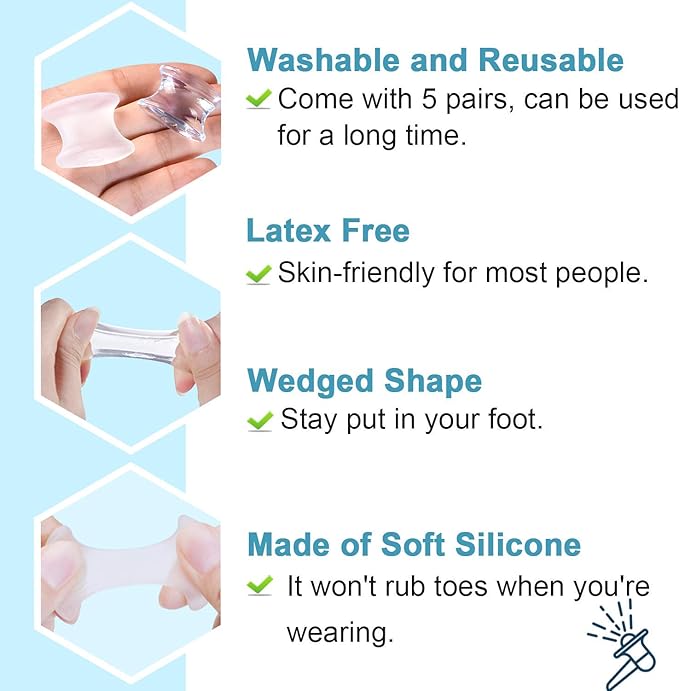 Povihome 8 Pack Gel Bunion Corrector and Toe Spacers Separators and Straightener Orthotics (4/10''Thick) for Sports Activities, for Men and Women Overlapping Toes, Bunion Pain Relief - Small Size