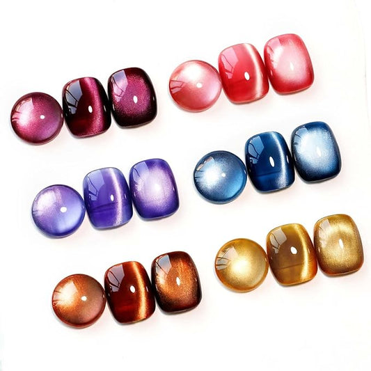 MIZHSE Cat Eye Gel Nail Polish, 6 Colors Moonlight Ceramic Magnetic Gel Nail Polish with Magnet Stick, Trendy French Cateye Polish Kit Soak off Nail Art DIY Salon Gift for Women