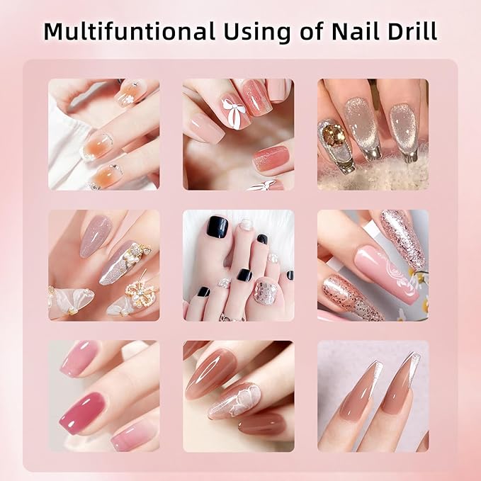 Electric Nail Files Cordless, Professional Nail Drill Machine for Acrylic Nails Gel with 5 Speeds, Portable Rechargeable E File Manicure Pedicure Kit Gifts for Girl Women Beginners
