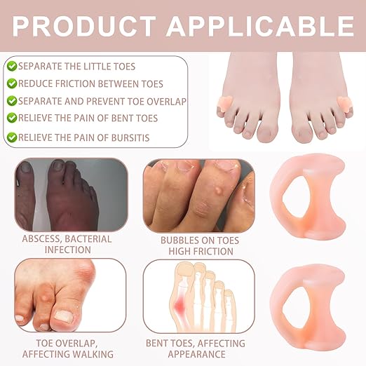 10pcs Gel Toe Separator, Pinky Toe Spacers, Little Toe Cushions Straightener Bunion Corrector for Preventing Rubbing & Relieving Pressure, Pain Relief from Overlapping Toes (Flesh color)