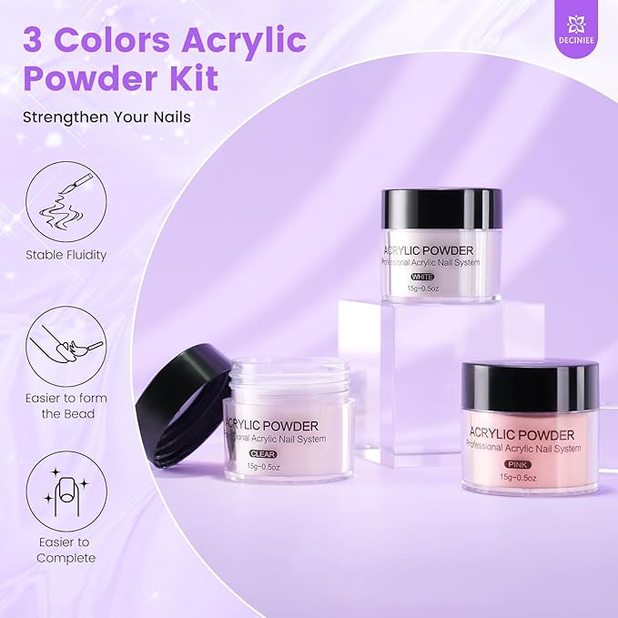 Nail Kit for Beginners with Everything: Professional Nail Acrylic Powder Liquid Set with Practice Hand Drill U V Light in Cosmetic Bag for Women Salon Home(Purple)
