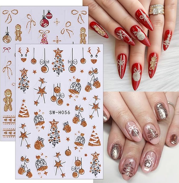 Christmas Nail Art Stickers Decals 3D Elk Christmas Tree Snowman Santa Claus Snowflakes Self-Adhesive Nail Decals Supply Xmas Nail Stickers for Women DIY Winter Holiday Nails Decoration 8 Sheets