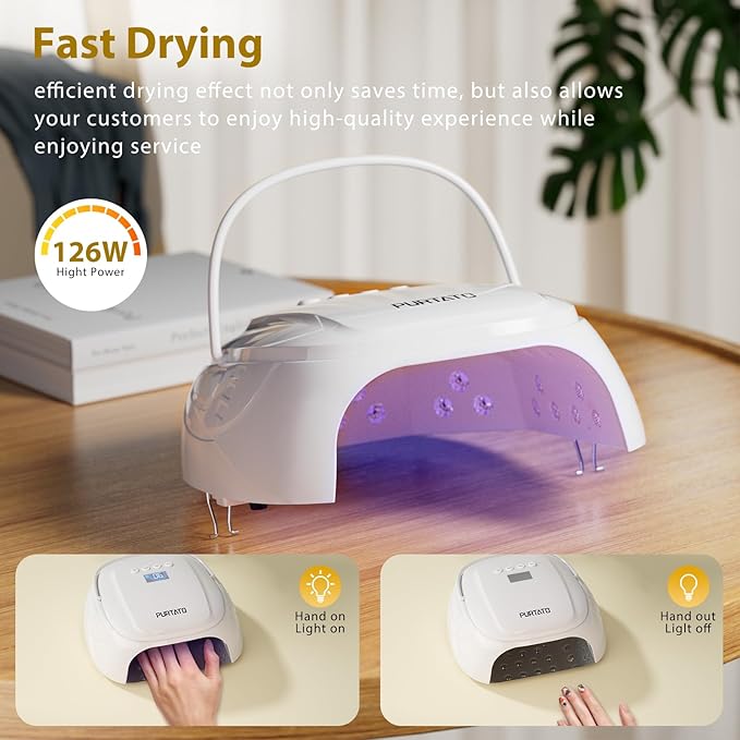 126W Cordless Rechargeable UV LED Nail Lamp, Fast Curing Gel Nail Dryer with 4 Timers, Portable Professional Nail Light for Salon and Home (White)