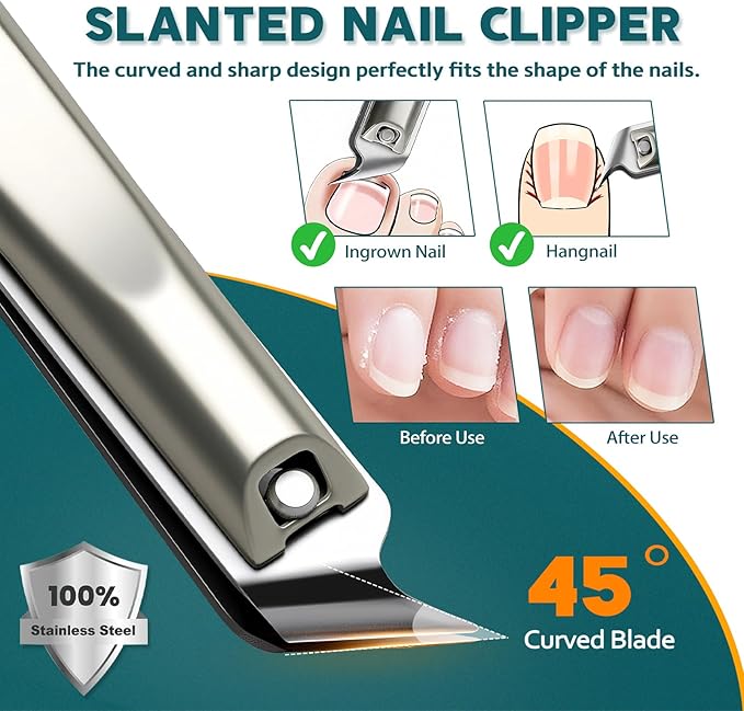 Nail Clippers Set – 5-in-1 Stainless Steel Manicure Set and Nail Care Kit with Fingernail & Toenail Clippers, Portable Manicure Kit for Women, Travel Grooming Kit with Storage Bag for Men & Women