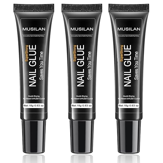 Super Strong 18g Semi Solid Nail Glue,3PCS Upgrade Nail Glue for Press On Nail,No UV Lamp Need Quick Drying & Long-Lasting Semi Solid Gel Fake Tips Adhesion for Beginners DIY Fake Acrylic Nail