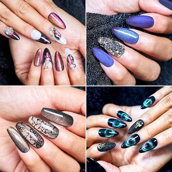 MEET ACROSS 9D Cat Eye Gel Nail Polish Set 6 Colors Magnetic Cat Eye Gel Nail Polish Set Soak Off UV LED Light Starry Sky Effect Magnetic Nail Polish Kit Manicure Nail Art Gift Kit