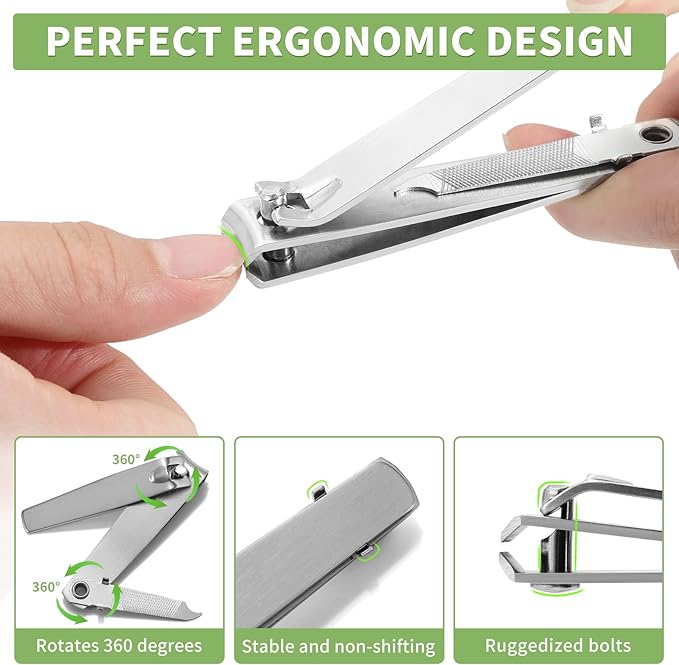 Premium Nail Clippers Set | Stainless Steel with Built-in File | 3.1" Toenail & 2.2" Fingernail Clippers for Men & Women | Curved Blades for Precision Cutting & Easy Grip (Silver)