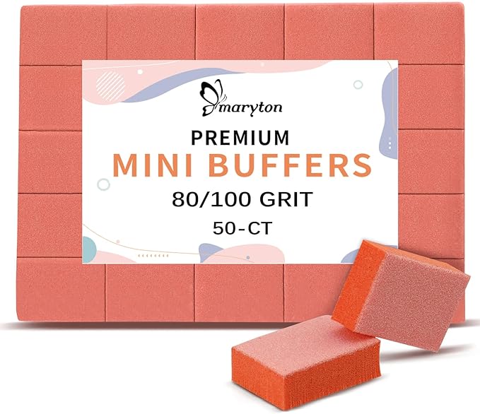 Maryton Mini Nail Buffer Blocks - 80/100 Grit Professional Salon Orange Buffers - Buff Nails Prior to Application of Gel Polish, Acrylic, 50 Count