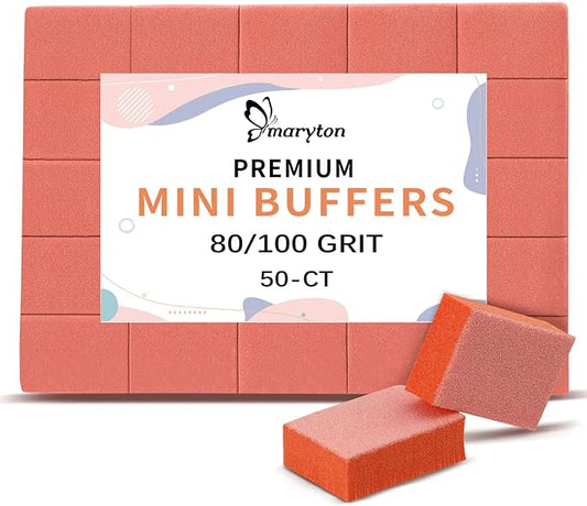 Maryton Mini Nail Buffer Blocks - 80/100 Grit Professional Salon Orange Buffers - Buff Nails Prior to Application of Gel Polish, Acrylic, 50 Count