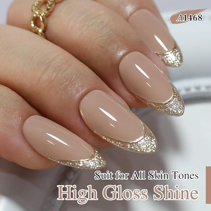 Double Rhythm Gel Polish 15ML Jelly Sheer Pastel Light Milky Color Pearl White Bottle 1 PC 0.5 OZ Full Size Nail Art Salon at Home (Deep Khaki-D1468)
