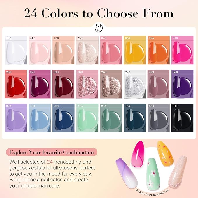 AZUREBEAUTY Dip Powder Nail Kit with Electric Nail Drill 24 Colors Nude Pink Glitter Red Green Nail Powder Starter Kit with Dip Liquid Set Base Top Coat Activator Portable Manicure Essential Set